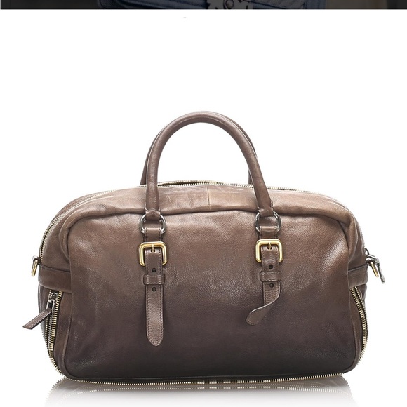 Prada Brown Vernice Two Way Leather Travel - Picture 3 of 8
